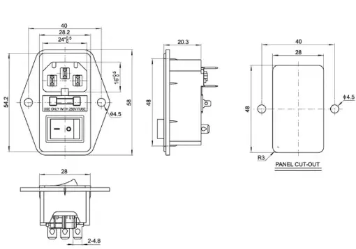 AC Power Plug Female With Fuse Compartment And ON-OFF Switch 250VAC 10A V2-3.webp