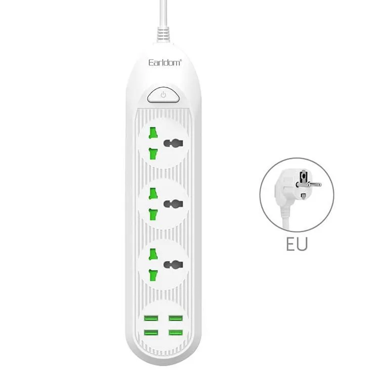 Earldom ES-SC03 Power Socket With 3-Electric Plugs & 4-USB Ports 2Meter 2500w