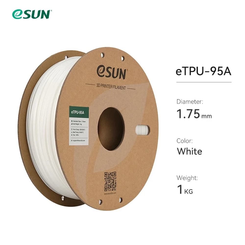 eSUN White eTPU-95A 3D Filament, 1.75mm, 1kg/Roll
