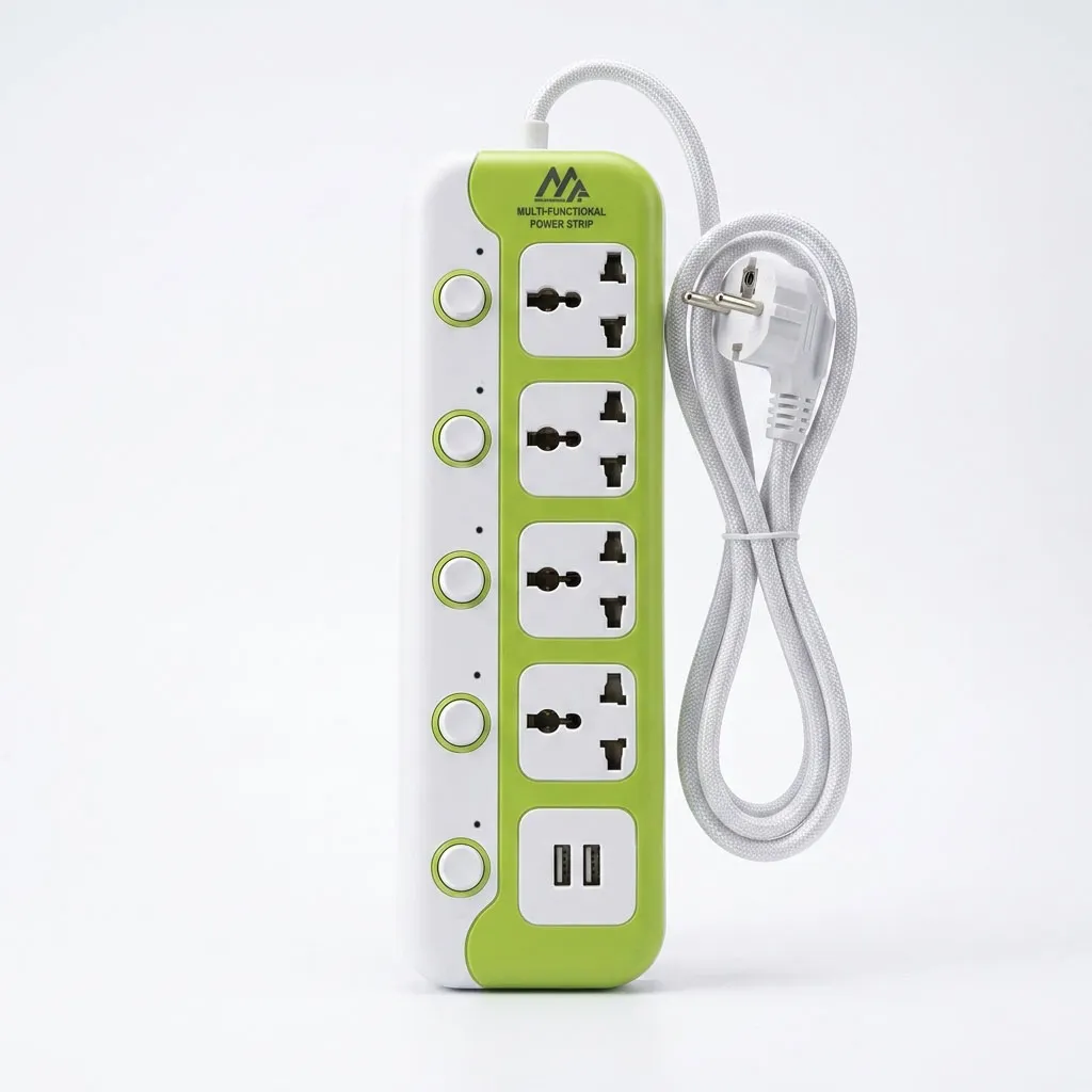 6225U Multi Socket Power Strip with 4 Universal Outlets & 2 USB Ports 2M Cable