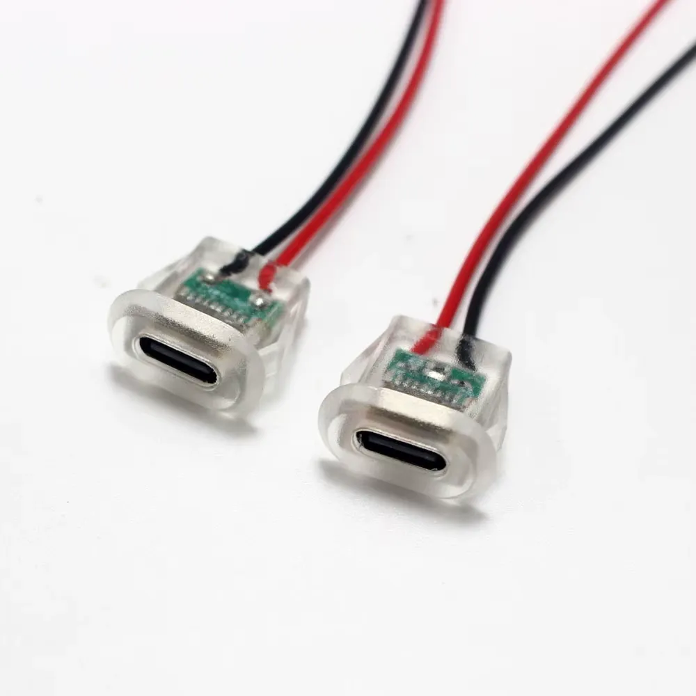2pin USB Type C 5A Input Type Charging Socket With LED Lights Plate Waterproof USB-C Power Port TYPE-C Female Connector Jack