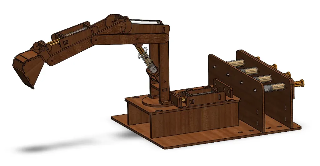 DIY wooden hydraulic Excavator robot arm (Without Syringes)