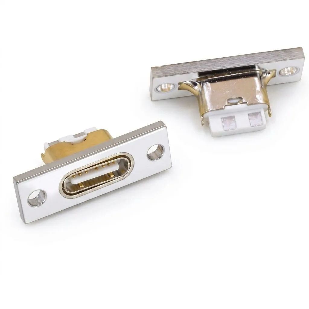 [c25.3] USB Type-C Female Panel Mount Socket 2 Pin with Screw Hole (White Board)
