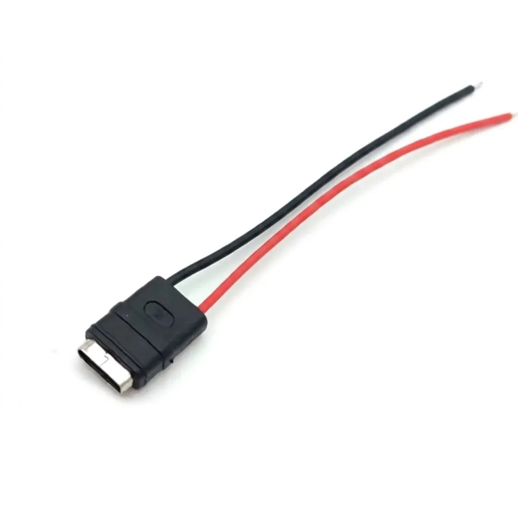 Rubber Ring Female USB Type-C Socket Connector with 2-Wire 6cm IPX6 (BLACK)