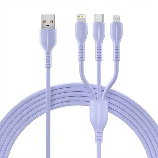 TL-021 Fast Charging Data Cable 3 IN 1 (Lightning, Type-C & Micro USB) 3A 1.2m (Purple)