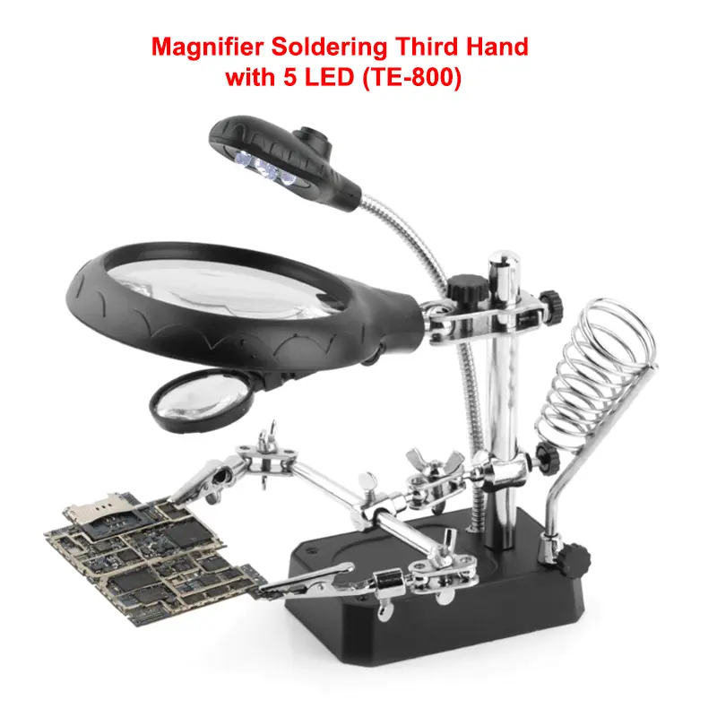 Soldering Magnifying Glass with 5 LED Auxiliary Clip Magnifier 3 In1