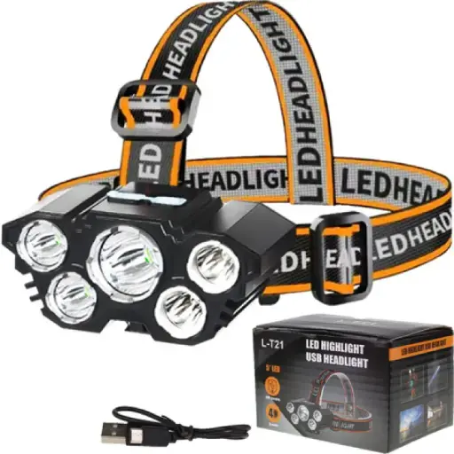 USB Rechargeable LED Headlamp – 5 LEDs, 4 Lighting Modes